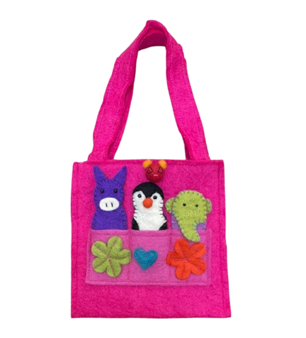 Fair Trade Felt Finger Puppet Bag Pink