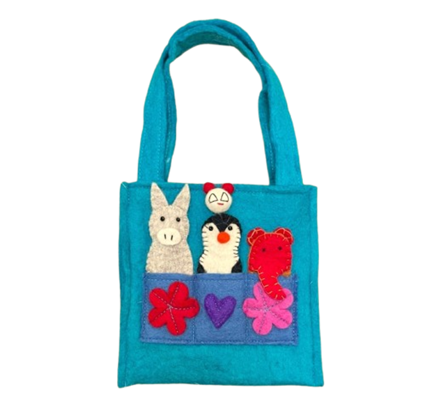 Fair Trade Felt Finger Puppet Bag Turquoise