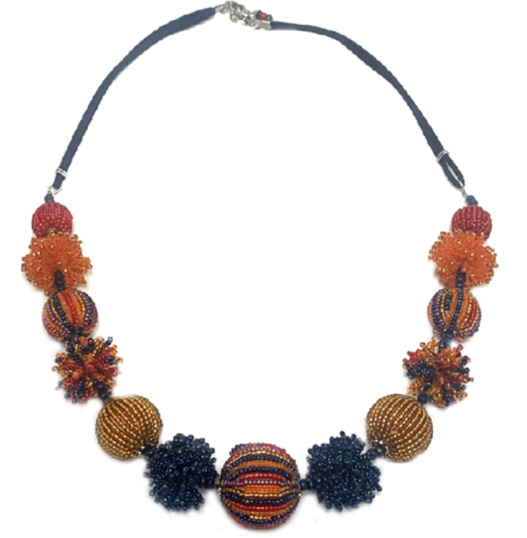 Juju Beadwork- Gold PomPom Necklace
