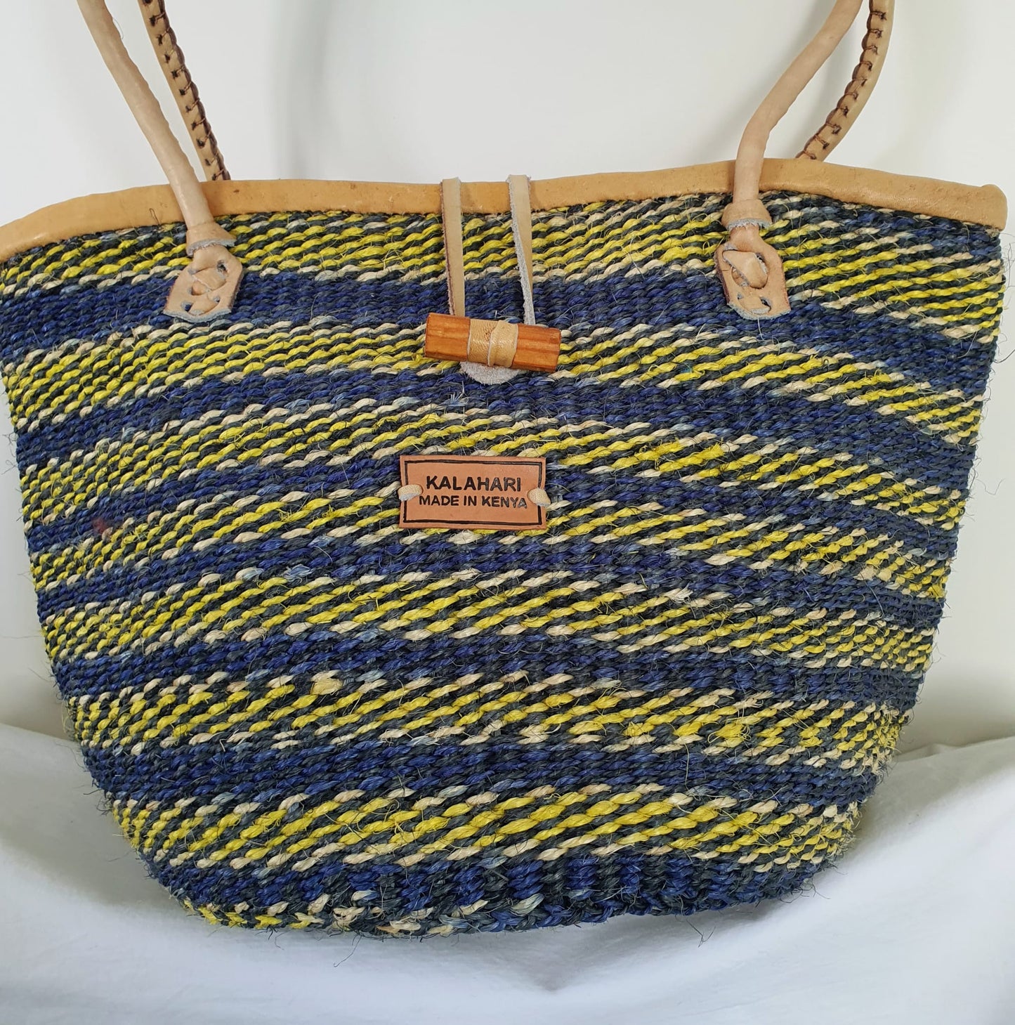 BLUE AND YELLOW STRIPE KALAHARI SISAL BAG