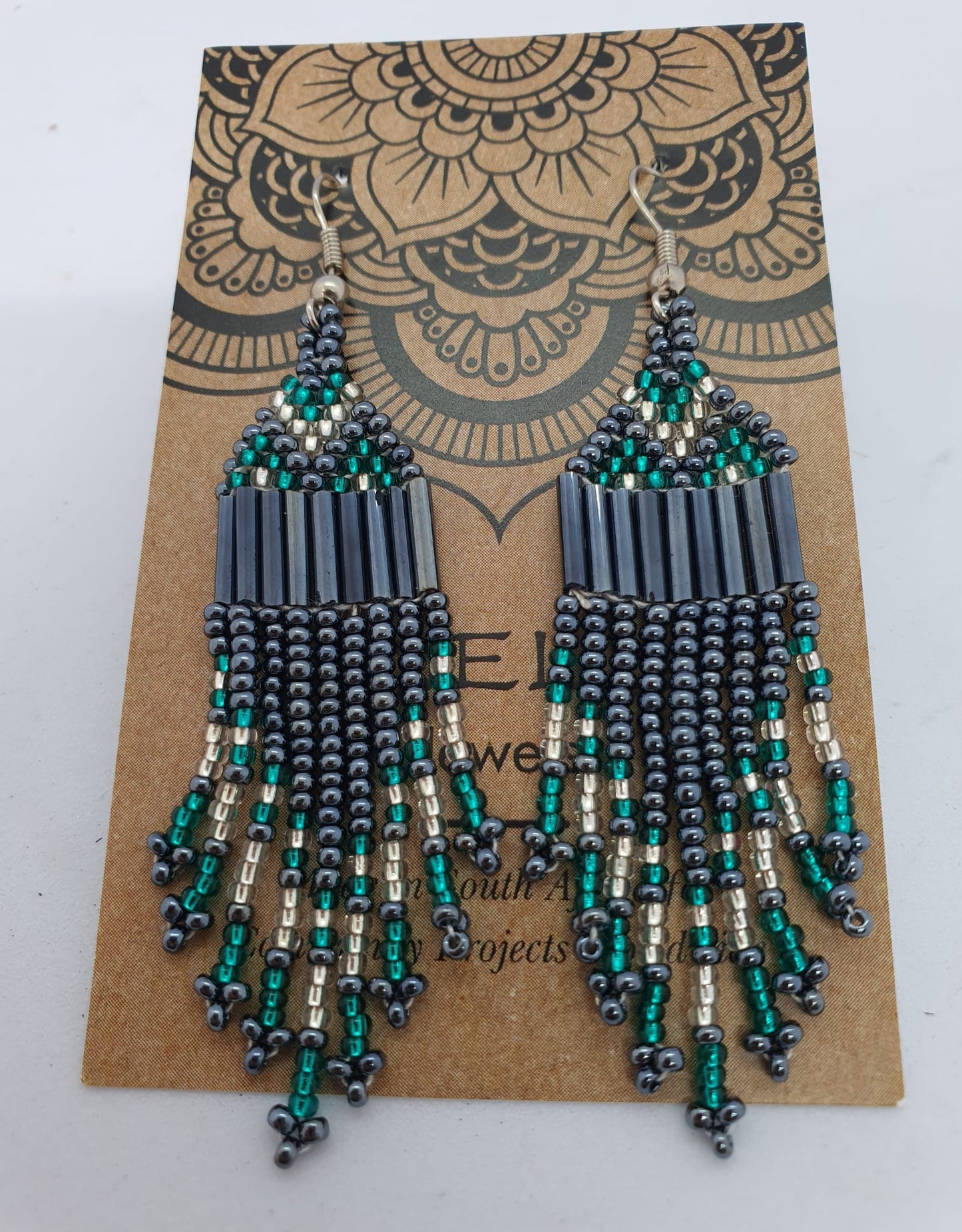 Zaneles Beads- Earrings-Emerald + Grey