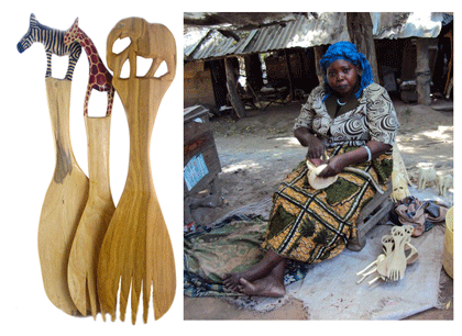 Wooden Salad Servers carved in Kenya