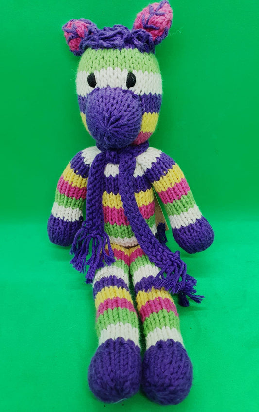 Kenana Knitters, Rainbow Zebra with Purple Scarf
