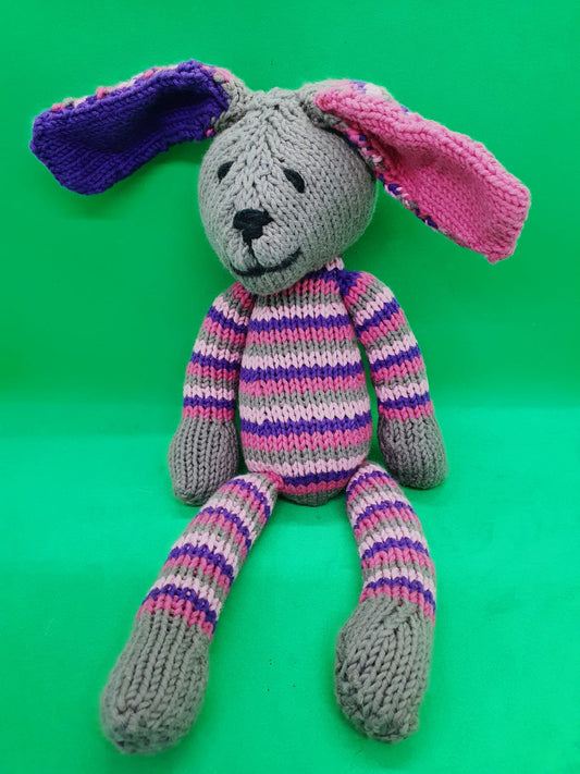 Kenana Knitters, Stripey Bunny Pink/Grey/Purple