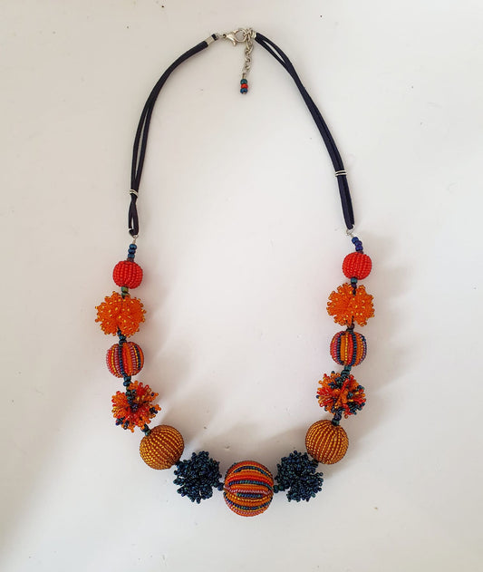 Juju Beadwork- Gold PomPom Necklace