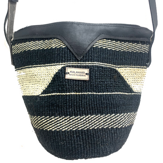 BLACK AND WHITE SISAL BAG D – KITENGE-