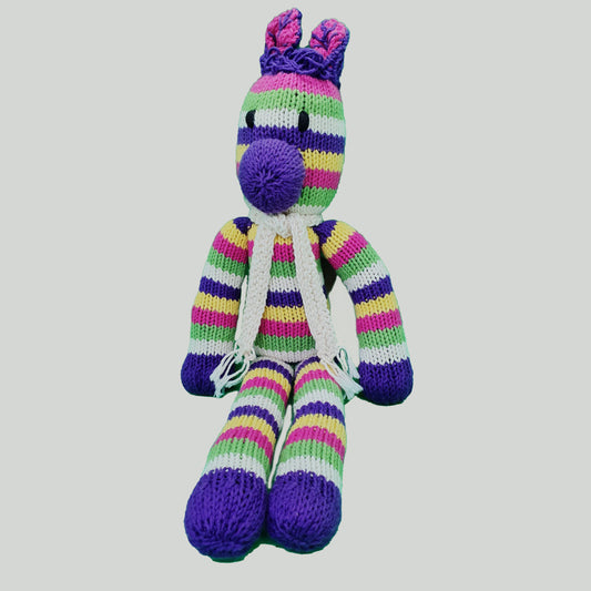 Kenana Knitters, Rainbow Zebra with White Scarf