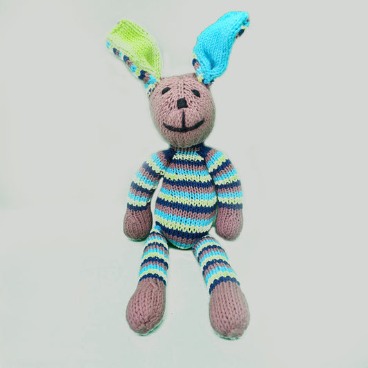 Kenana Knitters, Stripey Bunny Aqua/ Lime/ Brown