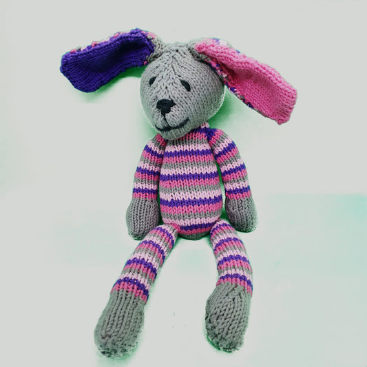 Kenana Knitters, Stripey Bunny Pink/ Purple/ Grey