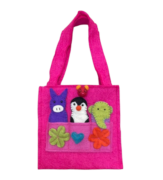 Fair Trade Felt Finger Puppet Bag Pink