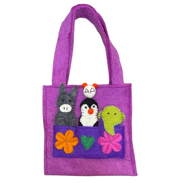 Fair Trade Felt Finger Puppet Bag Lilac