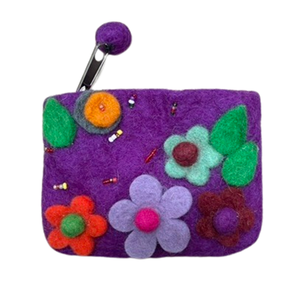 Fair Trade Felt Flower Purse Small Purple