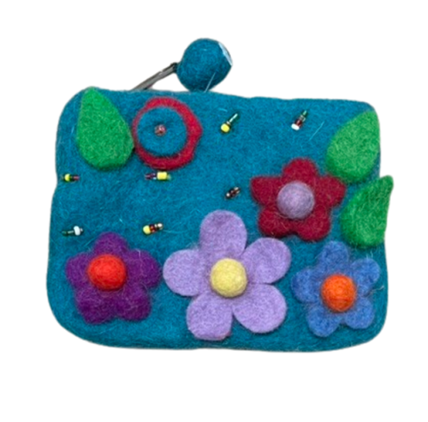 Fair Trade Felt Flower Purse Small Teal