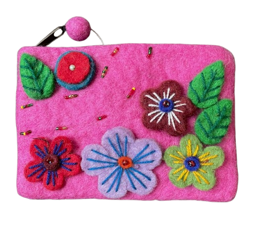 Fair Trade Felt Flower Purse Pink
