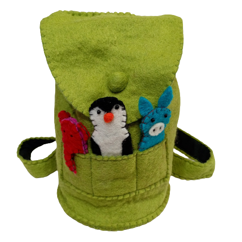 Fair Trade Felt Finger Puppet Backpack- Green