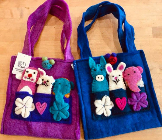 Fair Trade Felt Finger Puppet Bag Blue