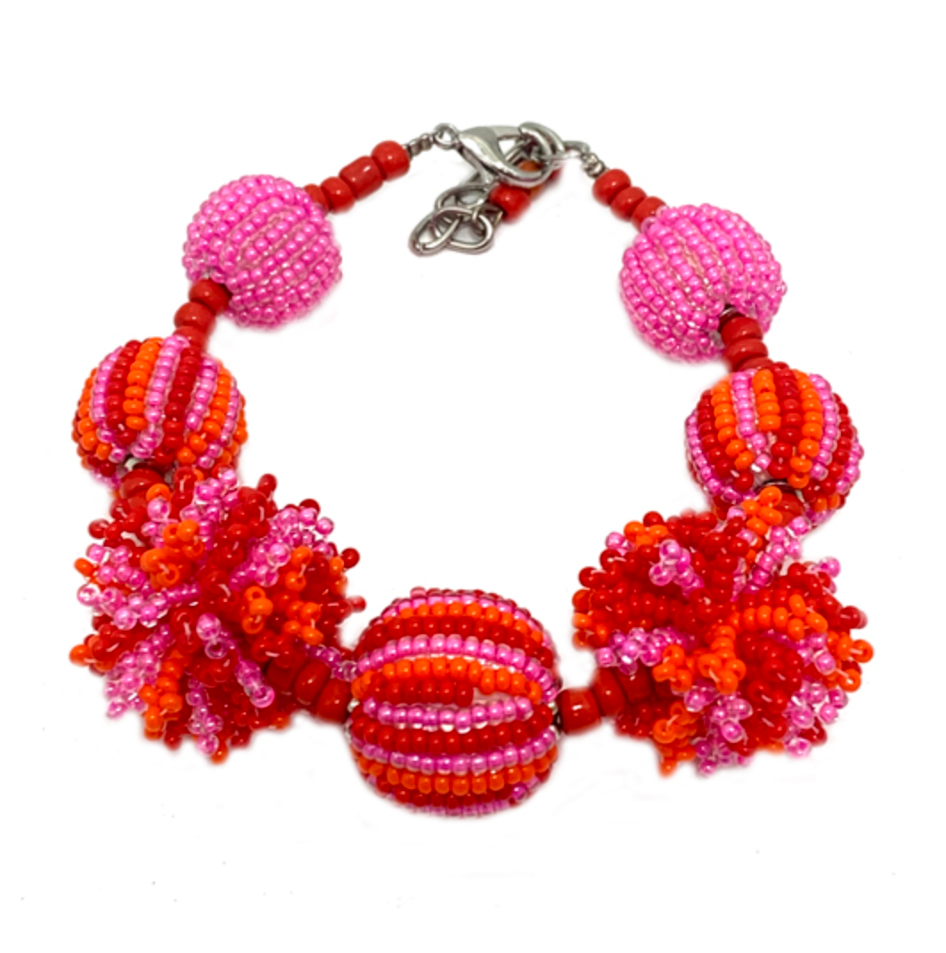 Juju Beadwork- Pink PomPom Bracelet