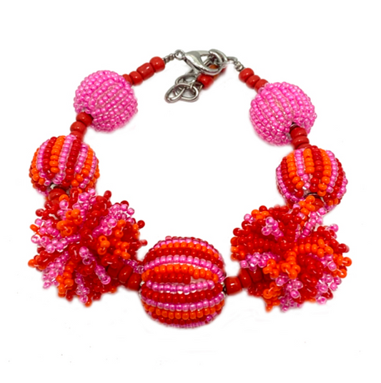 Juju Beadwork- Pink PomPom Bracelet