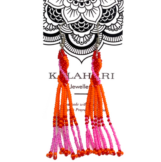 Juju Beadwork- Pink PomPom Twisted Earring