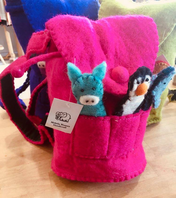 Fair Trade Felt Finger Puppet Backpack- Pink