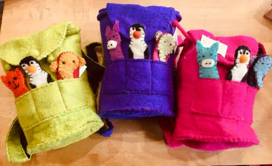 Fair Trade Felt Finger Puppet Backpack- Purple