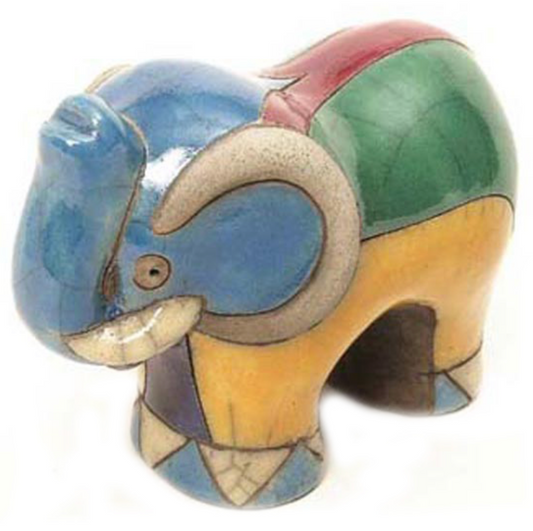 Raku-Small Elephant- Colourful