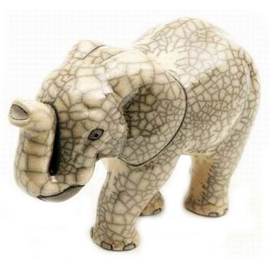 Raku-Large Elephant Walking- White