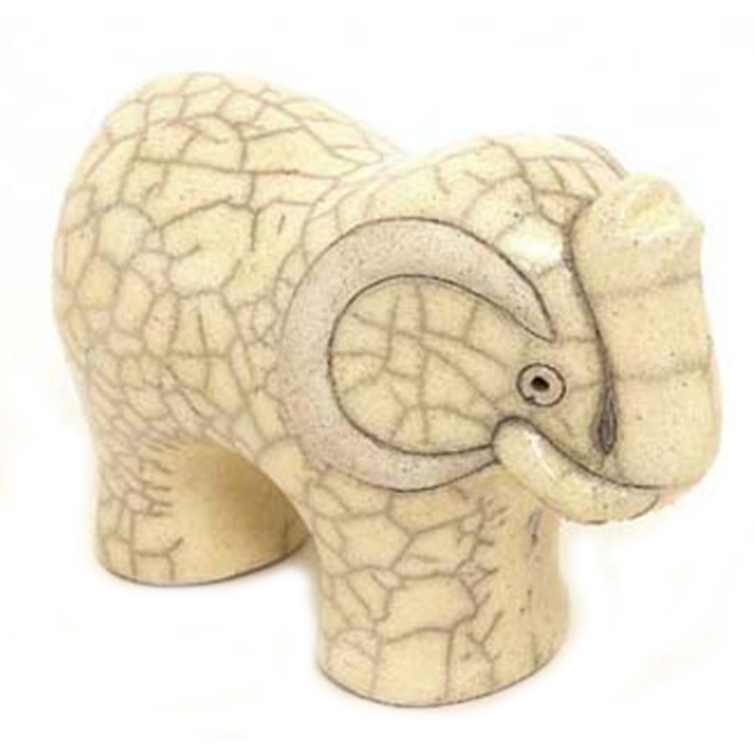 Raku-Small Elephant- White