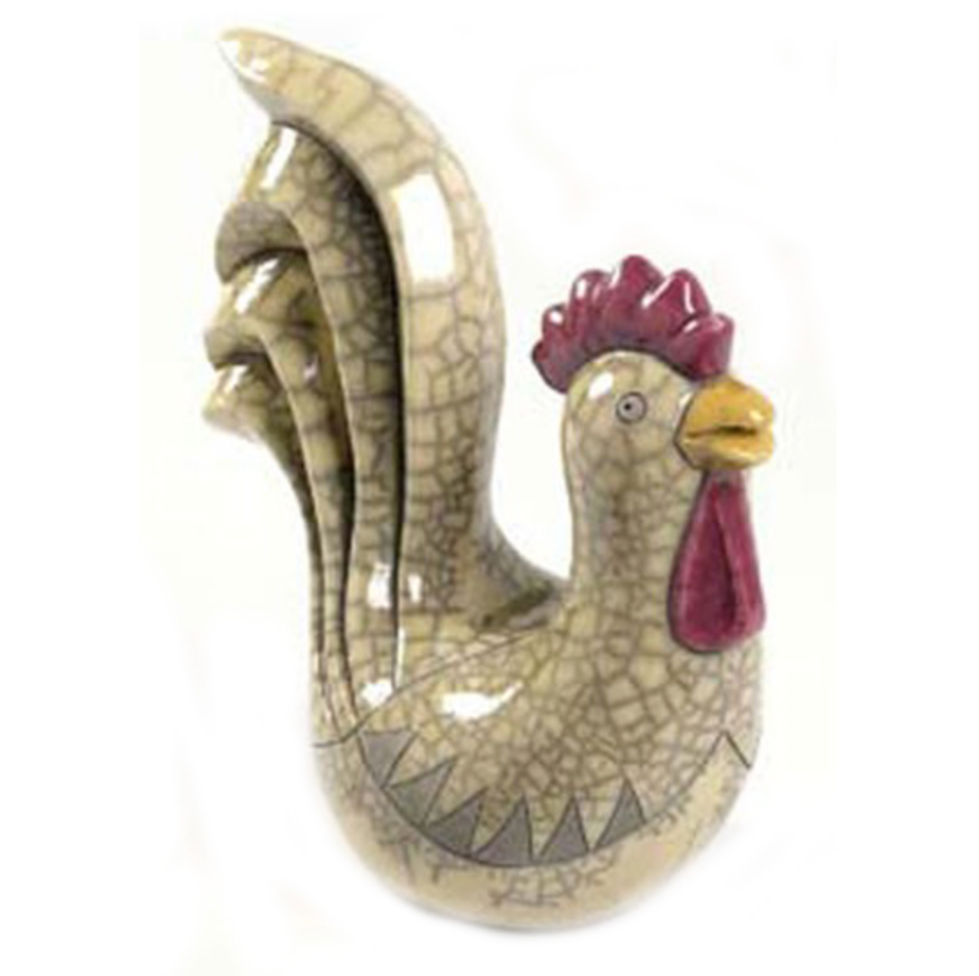 Raku- Rooster Stylised White