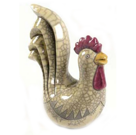 Raku- Rooster Stylised White