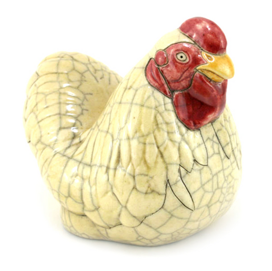 Raku- Farmyard White Hen