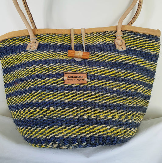 BLUE AND YELLOW STRIPE KALAHARI SISAL BAG