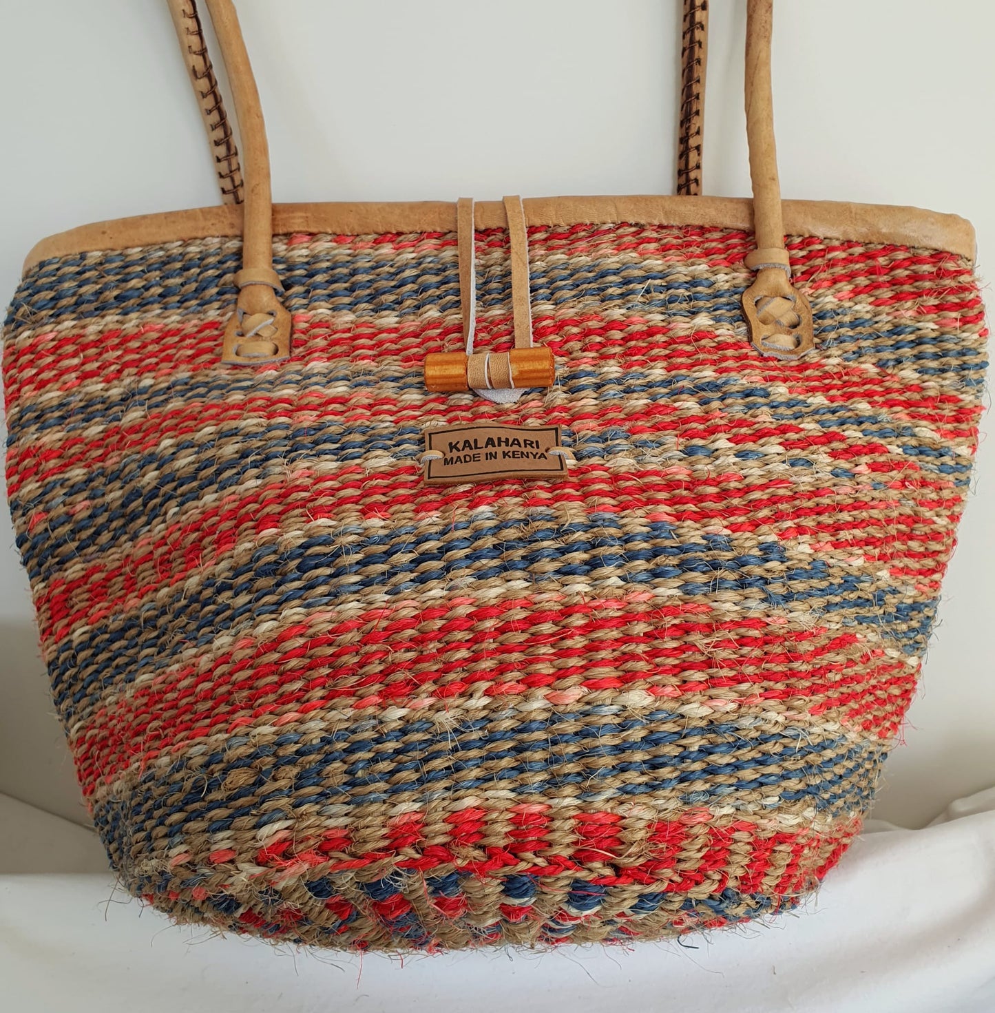RED AND BLUE STRIPE KALAHARI SISAL BAG