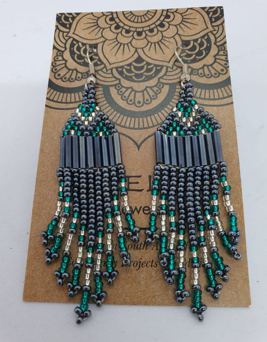 Zaneles Beads- Earrings-Emerald + Grey